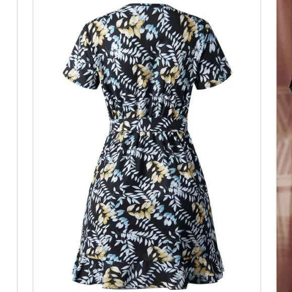 Gypsy Love Wrap Mini Dress Ruffle Boho Black - Picture 5 of 8